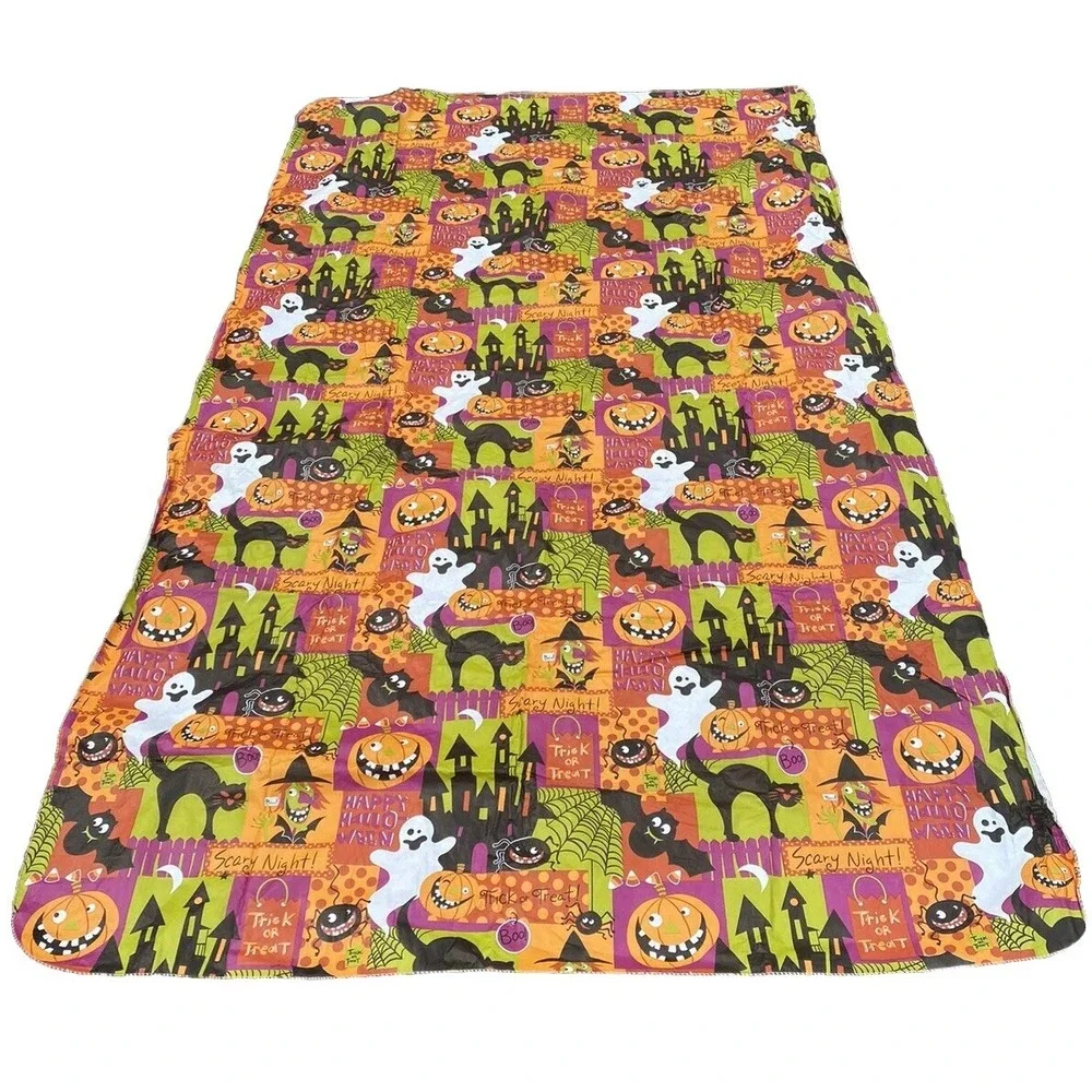Halloween Vinyl Tablecloth Orange Flannel Back 51.5